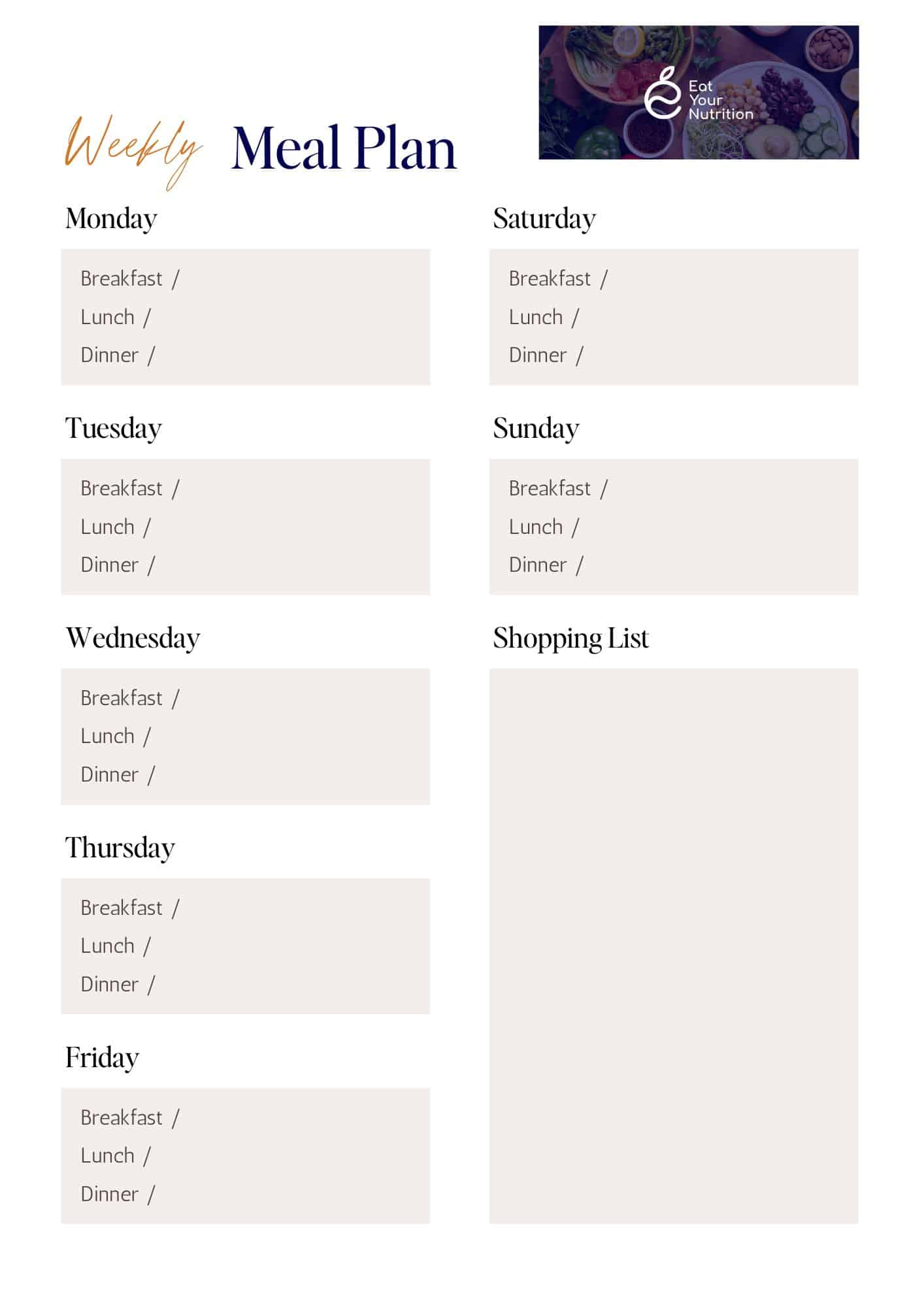 weekly meal plan sheets template