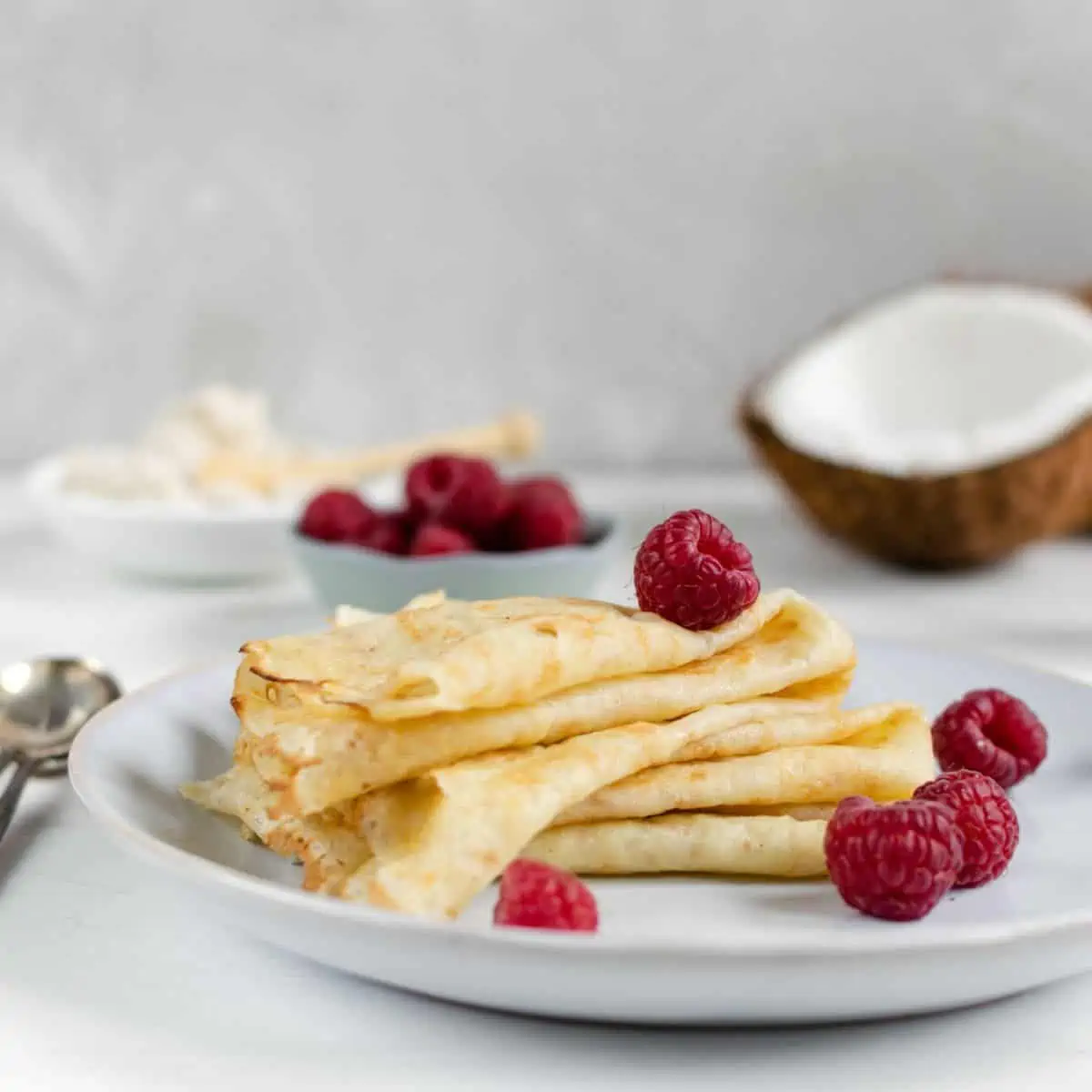 Easy Homemade Breakfast Raspberry High Protein Crepes gluten free Recipe for gut healing.
