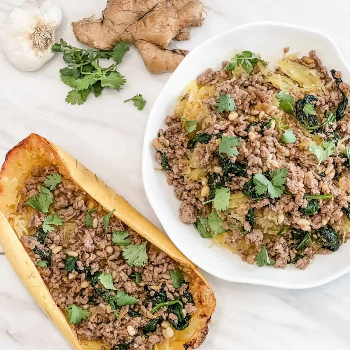Easy Spicy Garlic Ginger Beef Spaghetti Squash Bowl Recipe