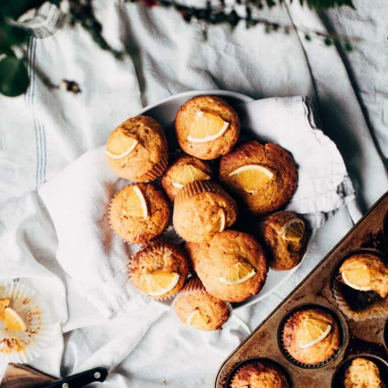Healthy gluten-free orange almond muffins.