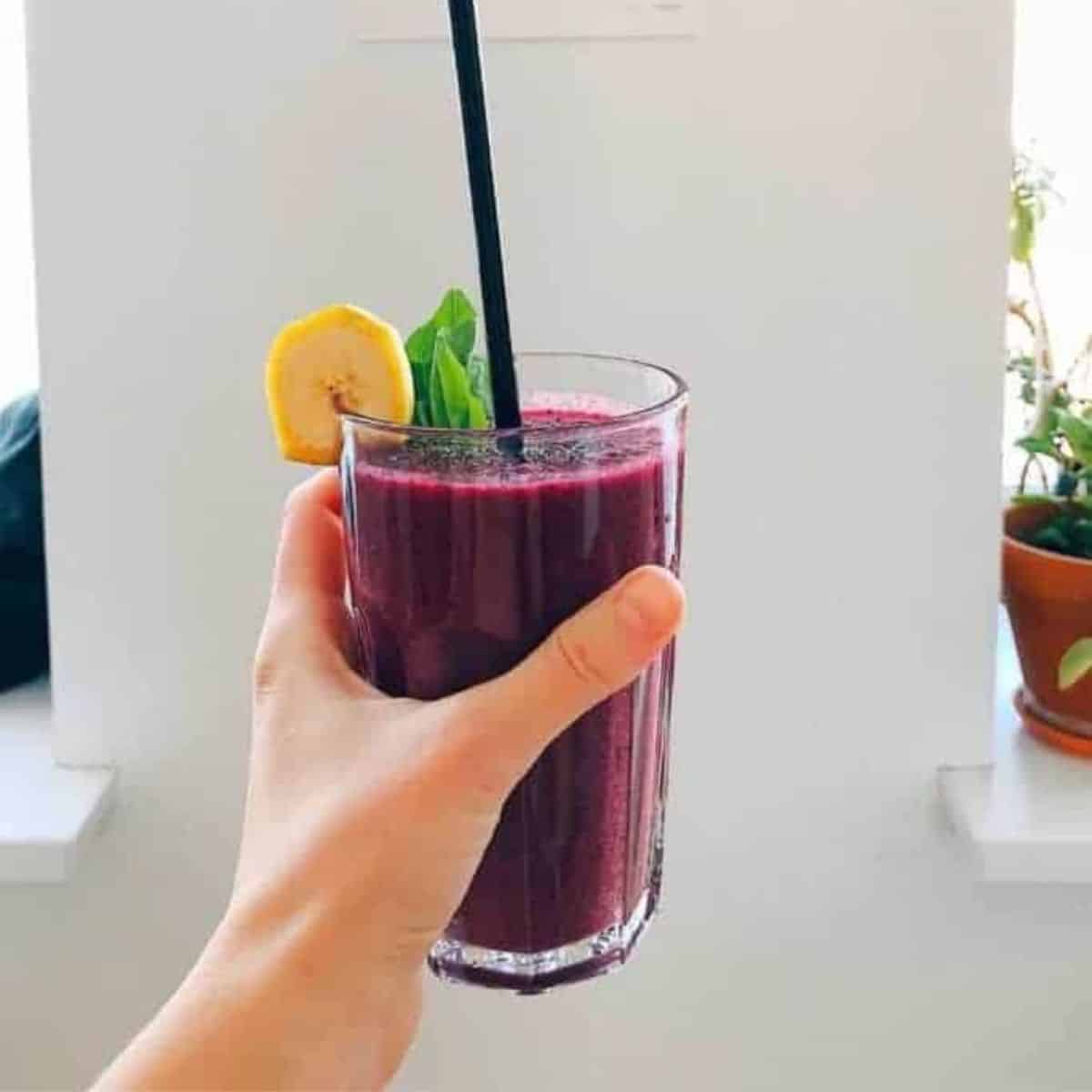 Delicious vibrant red beet smoothie. 