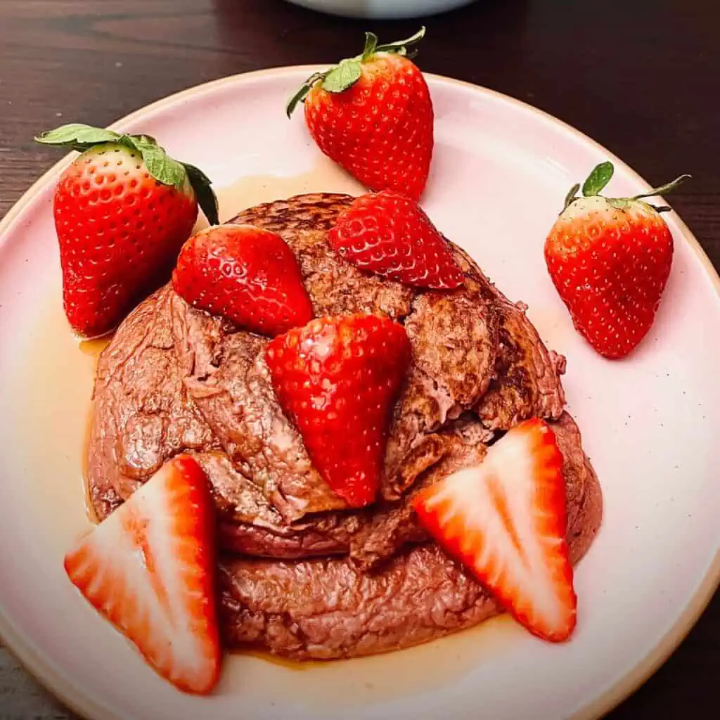 Love beet and strawberry high protein pancakes