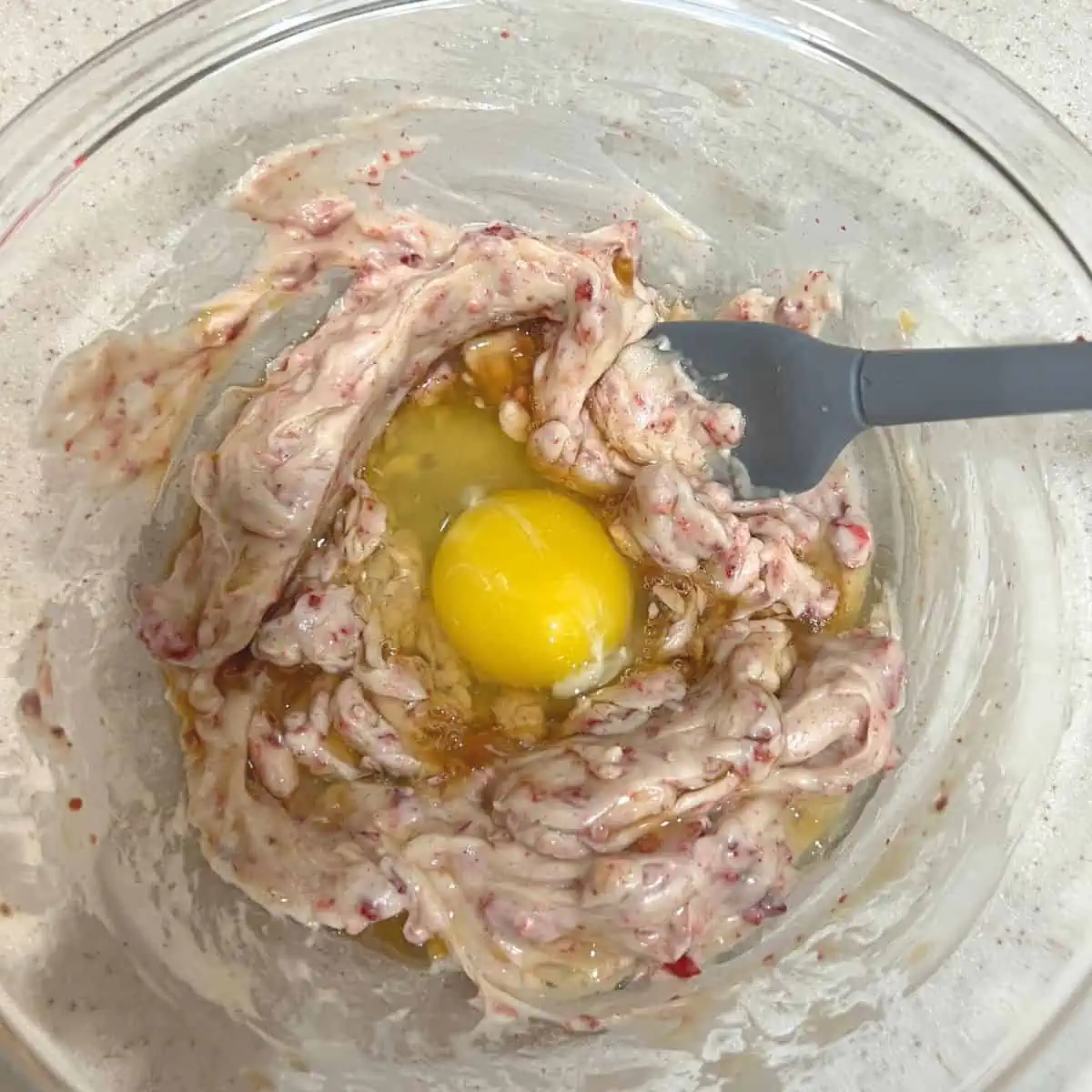 Mix in remaining wet ingredients.