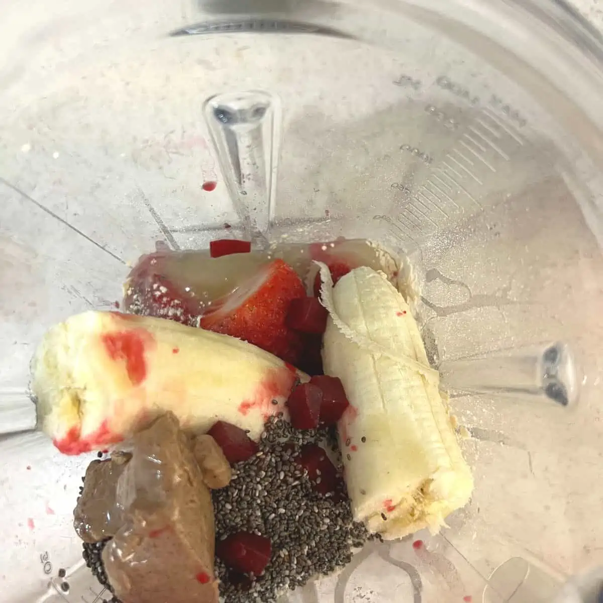 Strawberry pancake ingredients in blender