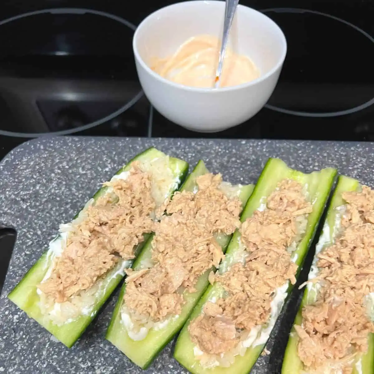 Assemble the spicy tuna sushi boats