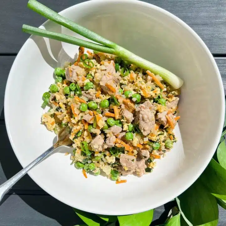 Pork stir fried cauliflower rice