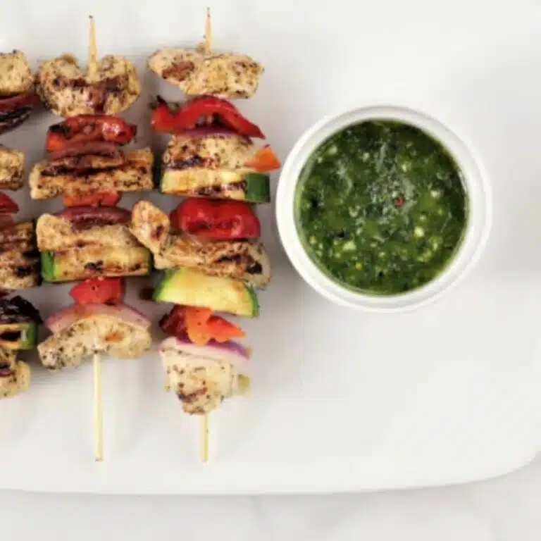 Easy Grilled Chicken Kabob Skewers With Basil Sauce