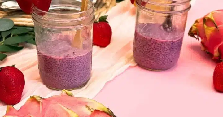 Strawberry Dragon Fruit Basil Seed Pudding