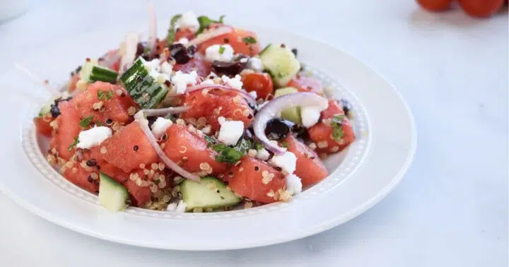 refreshing watermelon quinoa salad with feta and mint